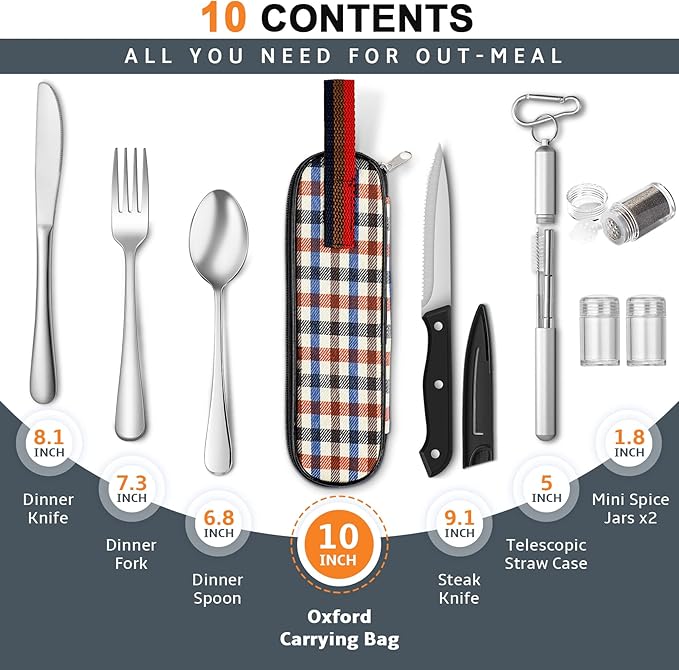 Portable Travel Utensils Set, Travel Camping Cutlery Set, Reusable Stainless Steel Flatware Set with Case for Office School Picnic (Silver)