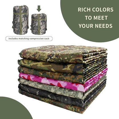 GRVCN Military Blanket - Camping Sleeping Bag with Zipper, Poncho Liner Thermal Insulated Blanket, Lightweight Portable Outdoor Hiking Survival Compression Carry Bag
