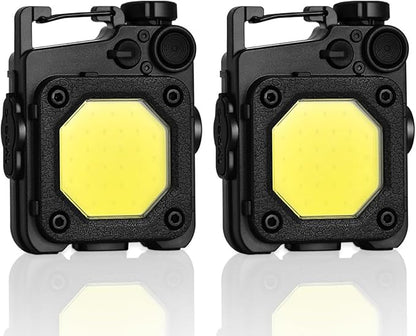 Cob Keychain Flashlight, 6 Light Modes 1500 Lumen, 2Pcs Mini Keychain Work Light, Small Flashlight Rechargeable with Bracket and Screwdriver, Emergency Light for Camping and Hiking
