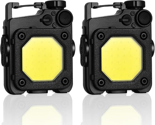 Cob Keychain Flashlight, 6 Light Modes 1500 Lumen, 2Pcs Mini Keychain Work Light, Small Flashlight Rechargeable with Bracket and Screwdriver, Emergency Light for Camping and Hiking