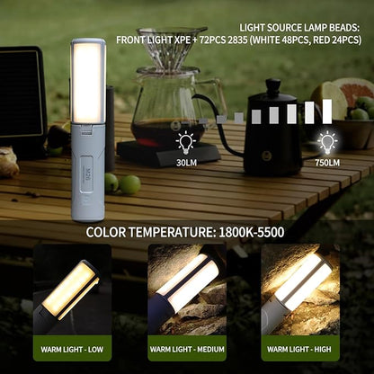 LED Multi-Function Camping Light，4-in1 Camping Flashlight，Rechargeable Camping Lantern with 750LM 6 Light Modes Water-Resistant,Waterproof Tent Lights