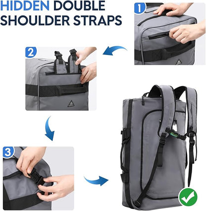 Haimont Gym Duffel Backpack Bag for Men Large Sports Duffle Bags with Backpack Straps for Hiking Travel Weekender Workout, Water Resistant, Gray, 60L