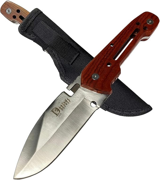 HelloWZXD Bushcraft Knife Full Tang Bush Knife - 0.2’’ Thick Fixed Blade Knife Stainless Steel - 9” Camping Knife w Sheath - Survival Hiking Hunting Camping Knives & Bushcraft Tool, wood