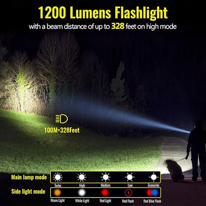 CGBE Small Flashlight 1200 Lumens, Rechargeable Pocket Flashlight Type-C with 1200mAh Battery, IP67 Waterproof Mini Keychain Flashlight with 80 Degree Rotation for Emergencies, Camping, Hiking - Black