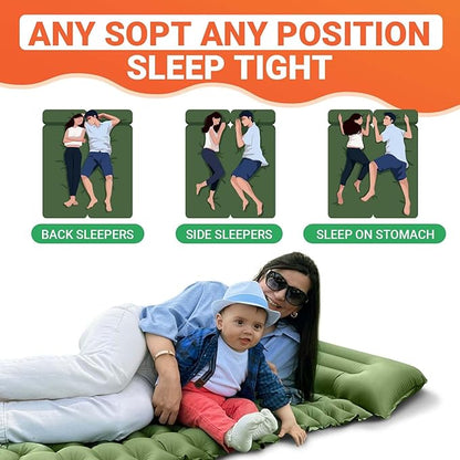 KingCamp Sleeping Pads for Camping, Self Inflating Camping Mattress with Built-in Foot Pump, Connectable Durable Inflatable Sleeping Mat with Pillow, Compact Camping Air Mattress for Camping Hiking