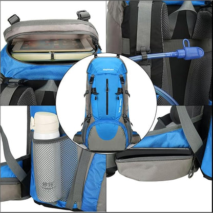 King'sGuard 70L Hiking Backpack Waterproof Camping Backpack with Rain Cover Large Lightweight Backpacking Backpack Daypack for Travel Outdoor -Frameless (Light Blue)