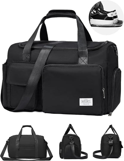 Small Duffle Bag for Men Women with Shoes Compartment Sports Gym Bags for Men Women Dry Wet Separated Pocket Travel Overnight Weekender Yoga Handbag Bag- Black