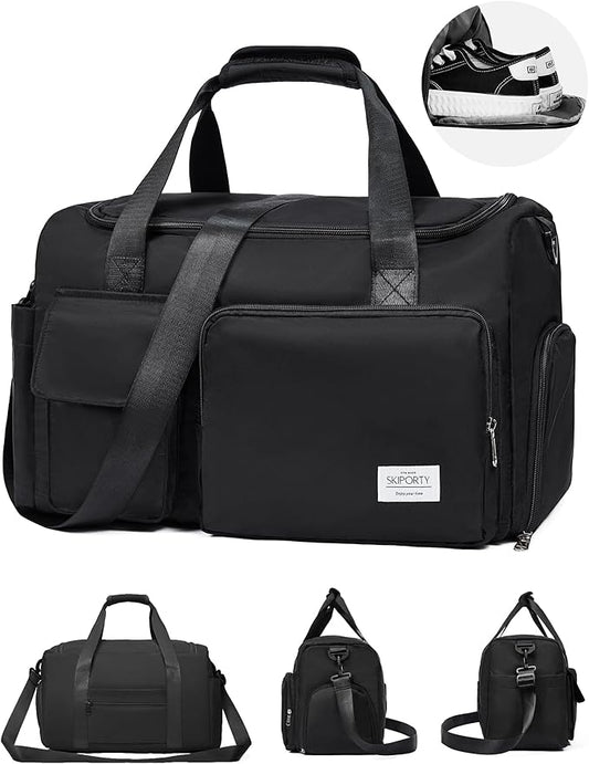 Small Duffle Bag for Men Women with Shoes Compartment Sports Gym Bags for Men Women Dry Wet Separated Pocket Travel Overnight Weekender Yoga Handbag Bag- Black