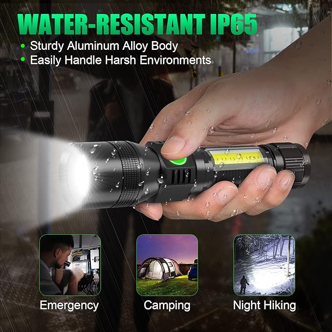 UV Flashlight Black Light, 3 in-1 Blacklight Flashlight High Lumens Rechargeable, Magnetic LED Flashlight with COB Work Light, 7 Mode Waterproof Flash Light for Emergency Camping Pet Urine Detection