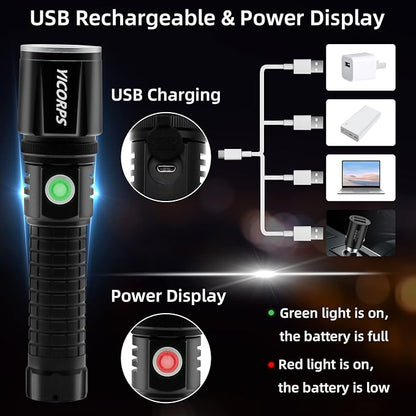 Rechargeable Flashlights High Lumens, 100000 Lumens Super Bright LED Flashlight, Powerful Waterproof Flashlight with 3 Modes and Zoomable for Emergencies, Camping, Hiking(2 Pack)