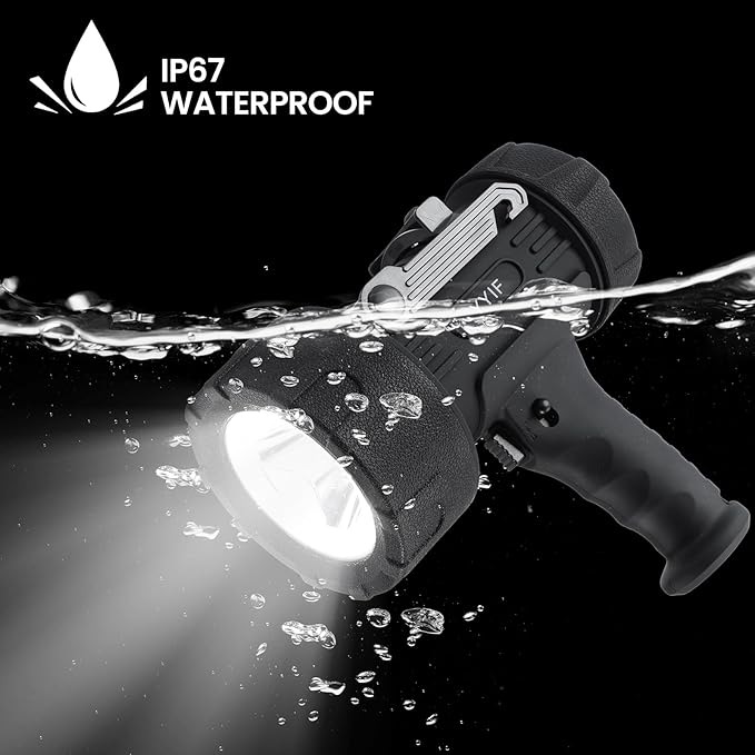 Rechargeable Spotlight, Handheld Spotlight with COB Light Source, IPX6 Waterproof &100000 Lumen LED, 10000mAh 20 Hour StandbyImpact Resistant Handheld Spotlight(Black)
