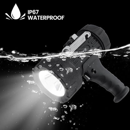 Rechargeable Spotlight, Handheld Spotlight with COB Light Source, IPX6 Waterproof &100000 Lumen LED, 10000mAh 20 Hour StandbyImpact Resistant Handheld Spotlight(Black)