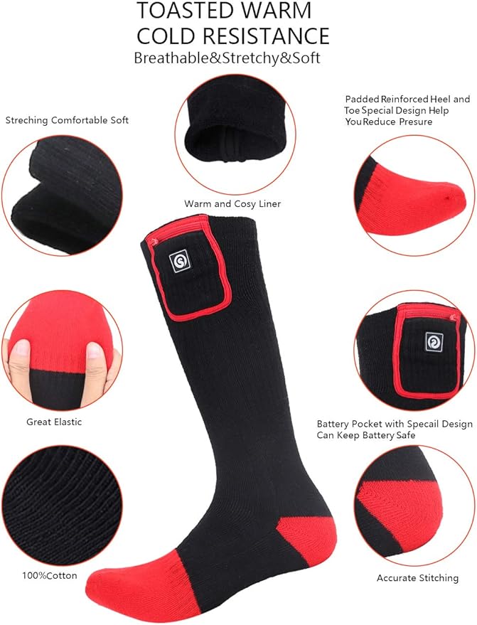 Heated Socks Men Women Battery Sock for Cold Feet Thermal Electric Socks for Camping Winter Footwarmers