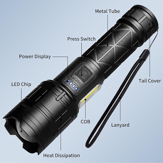 Rechargeable LED Flashlights High Lumens, 990000 Lumen Super Bright Flashlight with 7 Modes & Waterproof, Powerful USB Rechargeable Handheld Flash Light for Camping Home