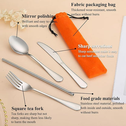 Kyraton Portable Flatware, Reusable Camping Flatware, Bento Box Flatware, Silverware For School/Work/Office/Outdoor, Dishwasher Safe, Set of 4 Pieces