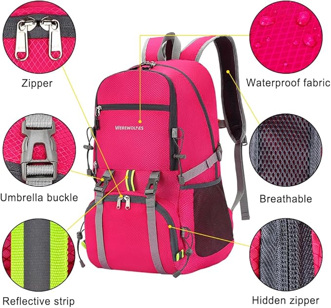 WEREWOLVES 20/35L Lightweight Hiking Backpack, Ultralight Water Resistant Packable Daypack for Women Men