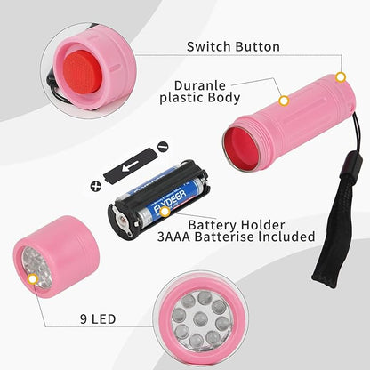 9-LED Mini Flashlight Bulk 50 Pack, Small Multicolor Kids Flashlights with Lanyard, Batteries Included, for Hurricane Supplies Party Favors, Kids Gift