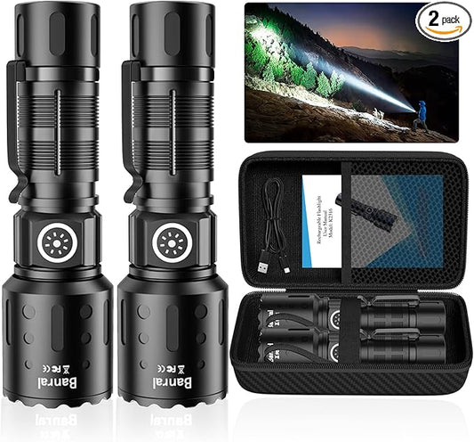 Rechargeable Flashlights 20,000 High Lumens, 1500M Long Throw Super Bright LED Small Powerful Flashlight with Memory Function, 6Modes Pocket Waterproof Flash Light for Camping,Hiking,Emergency