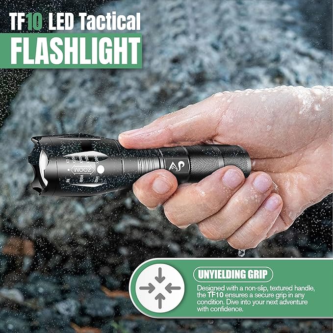 A&P Tactical Flashlight - High Lumens Flash Light, Flashlights for Emergencies, camping lights & lanterns, 5 Modes, Waterproof, Super Bright, Focus, Shock Resistant, Portable, Hiking, Outdoor Activity