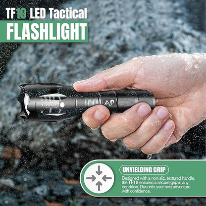A&P Tactical Flashlight - High Lumens Flash Light, Flashlights for Emergencies, camping lights & lanterns, 5 Modes, Waterproof, Super Bright, Focus, Shock Resistant, Portable, Hiking, Outdoor Activity