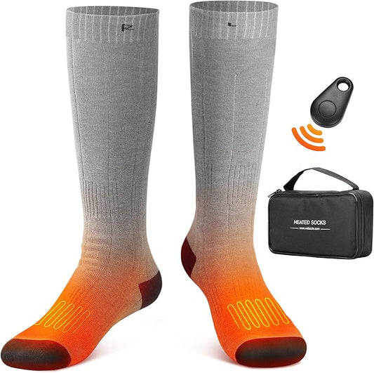 VELAZZIO Heated Socks for Men Women, Remote Control 4000mAh 3.7V Rechargeable Electric Heated Socks with 3 Heat Settings for Winter Sports