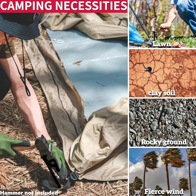 16inch 6 Packs Tent Stakes Heavy Duty Steel Large Tent Pegs for Camping Unbreakable Inflexible Extra Long Windproof