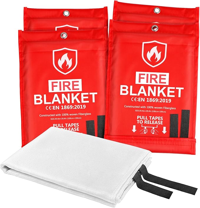 HOMEXCEL Fire Blanket Emergency for Home and Kitchen - 4 Pack, Emergency Fire Retardant Blankets, Flame Suppression Fiberglass Fire Blanket for House Camping Grill Car Office Warehouse Survival Safety