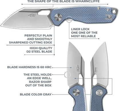 Firebird GANZO FH924-GY Ball Bearing Pocket Folding Knife Wharncliffe D2 Steel Blade G10 Anti-Slip Handle with Clip Camping Hunting Fishing Folder Outdoor EDC Pocket Knife (Gray)