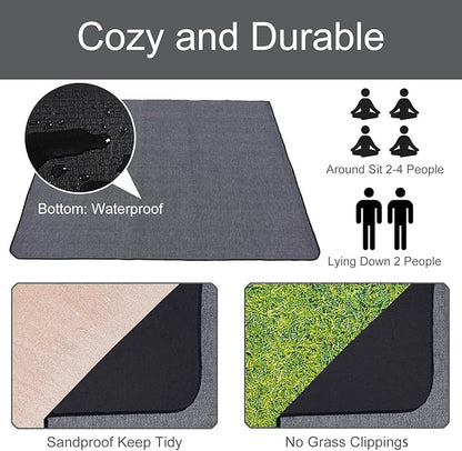 Grey Picnic Blanket with Strap, 60'' x 80'' Sandproof Beach Mat with Storage Bag, Waterproof Outdoor Blanket for Travel Camping Park Beach, Machine Washable (Grey)