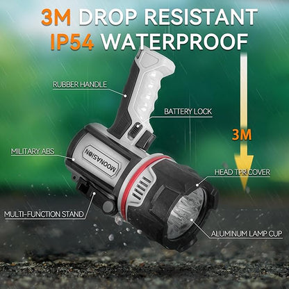 Rechargeable Spotlight, 3LED 1500,000 Lumens 24H Handheld Hunting Spotlight Flashlight Led Spot light with Cob Light and Solar Panels, Lightweight and Bright Spotlight for Hunting Boating Camping