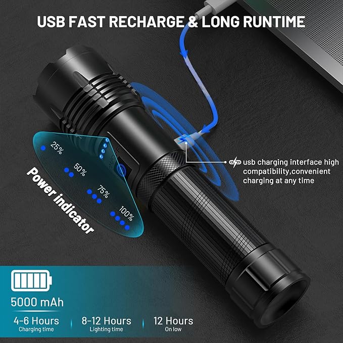 Rechargeable Flashlights High Lumens, 990,000 Lumens Bright Led Flashlight with 7 Modes, Powerful Flash Light for Home Camping Hiking Outdoor
