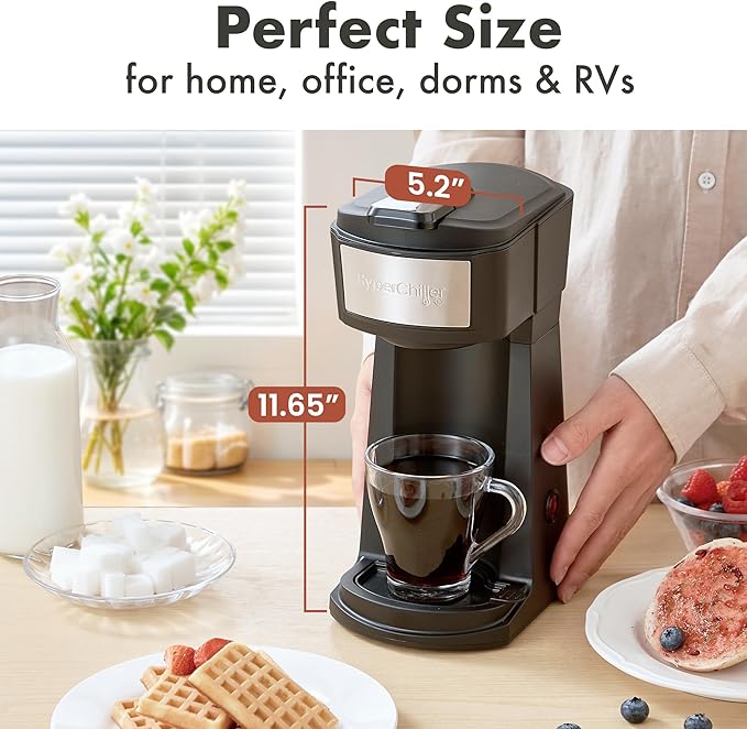 Elite Gourmet HyperChiller EHC210N Iced/Hot Coffee Maker, K-Cup or Coffee Grounds, 8, 10 or 12oz Pours, Removable K-Cup Holder and Reusable Mesh Filter, Drip tray, Black/Stainless-Steel