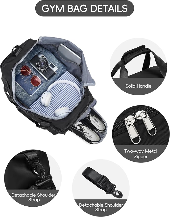 Small Duffle Bag for Men Women with Shoes Compartment Sports Gym Bags for Men Women Dry Wet Separated Pocket Travel Overnight Weekender Yoga Handbag Bag- Black