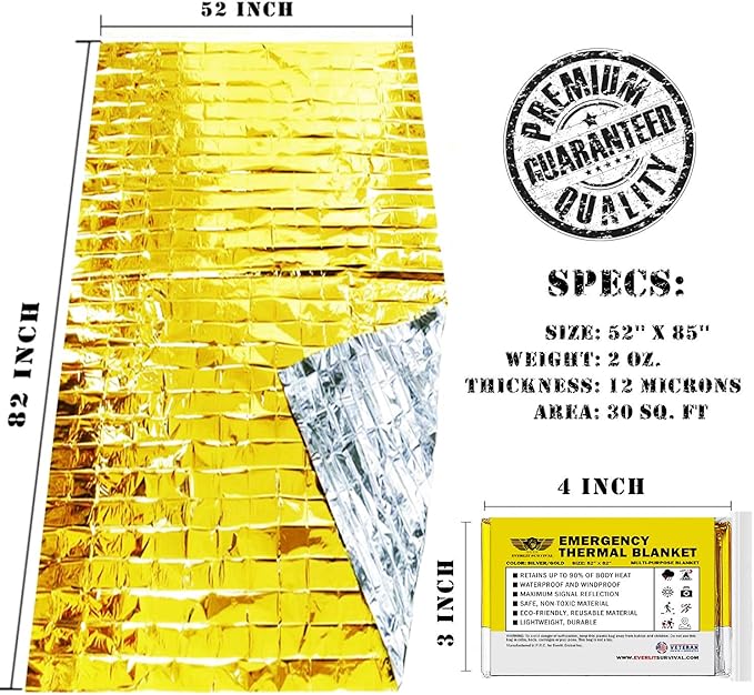 EVERLIT Survival Emergency Mylar Thermal Blanket, Foil Space Blanket Designed for NASA, Body Warmer Blanket for Outdoor, First Aid, Camping Gear, Hiking Travel (Gold & Silver, 4 Pack)