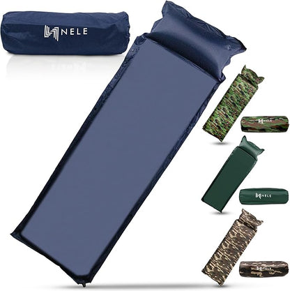 NELE Polyester Self Inflating Sleeping Pad Camping - Portable Camping Mattress, Easy to Inflate Sleeping Mat for Hiking, Traveling & Backpacking (2''/Dark Blue)