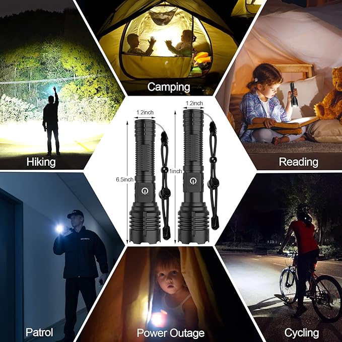 Flashlights High Lumens Rechargeable (Battery Included), 100000 Lumens XHP70.2 Super Bright LED Flashlight with Holster, Type-C, 5 Modes, Zoomable, IPX6 Waterproof Flashlights for Emergency Camping