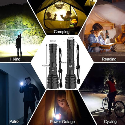 Flashlights High Lumens Rechargeable (Battery Included), 100000 Lumens XHP70.2 Super Bright LED Flashlight with Holster, Type-C, 5 Modes, Zoomable, IPX6 Waterproof Flashlights for Emergency Camping