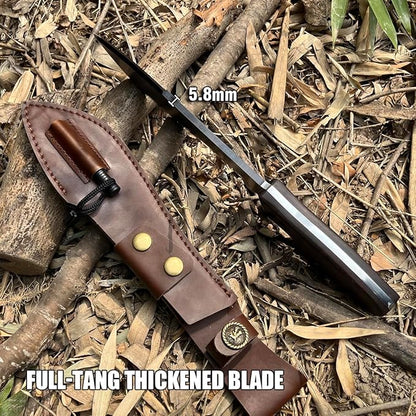 13.6" Full-Tang Hunting, Survival, Camping & Mountaineering Kukri Knife, Featuring Arced Blade, Rust Protection Coating, Ebony Grip and Leather Holster