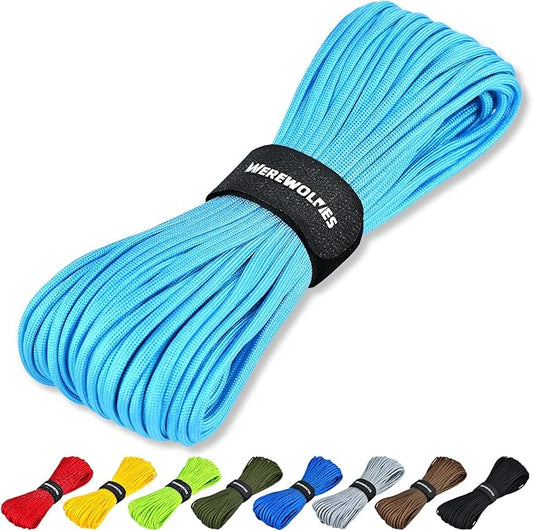 WEREWOLVES Paracord Rope, 7 Strand Type III Parachute Cord 4mm 100ft / 200ft for Crafting, DIY Projects, Survival Bracelets (Sky Blue, 100 ft)