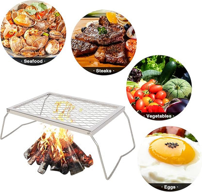 REDCAMP Folding Stainless Campfire Grill Heavy Duty Steel Grate, Portable Camp Fire Cooking Racks for Over Fire Pit