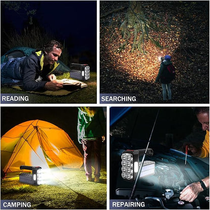 Rechargeable 8 LED Handheld Solar Flashlight with COB Sidelight, High Lumens 3 Modes Searchlight, Portable Lightweight Waterproof Spotlight for Fishing Outdoor Camping Emergencies