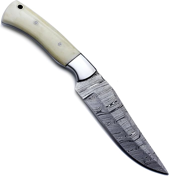 Handmade Damascus Steel Knife Bowie for Hunting,Survival,Camping,Bushcraft,and Fishing- Fixed Blade Dagger with Drop point Full Tang Micarta Handle, Leather Sheath - WKD-803