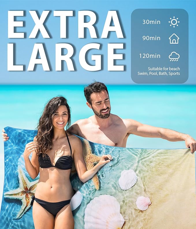 Microfiber Quick Dry Beach Towel – Lightweight Sand Free Oversized X-Large Towel Accessories Travel Must Have Swim Pool Yoga Camping Gear Summer Cruise Ship Compact Sandproof Item Gift Sandy Shore