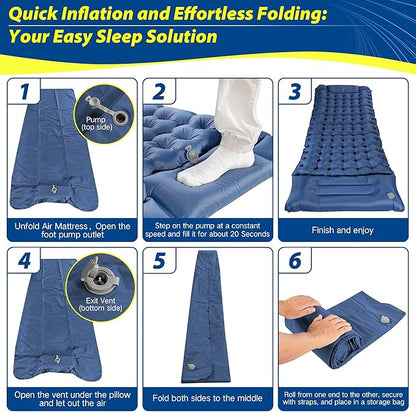 Camping Mattress, Camping Sleeping Pad for Camping, Ultralight Camping Mat with Pillow Built-in Foot Pump Inflatable Sleeping Pads Compact for Camping, Backpacking, Hiking, Traveling, Tent(Blue)
