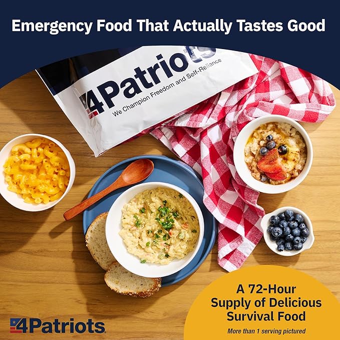 4Patriots 72-Hour Survival Food Kit: Disaster-Resistant Emergency Food With Incredible Variety Designed to Last 25 Years in Emergency Food Pouches, 20 Servings of Delicious Freeze-Dried Food, Emergency Rations For Your Disaster Food Supply