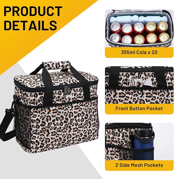 MIER 18L Large Soft Cooler Insulated Picnic Bag for Grocery, Camping, Car, Leopard