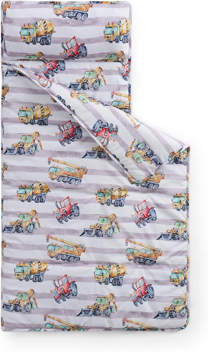 Kids Sleeping Bag Nap Mat with Pillow & Blanket – 3-in-1 Machine Washable Quilted Mat for Toddlers – Portable with Handles – 20" x 50" for Daycare, Preschool, Travel, & Sleepovers