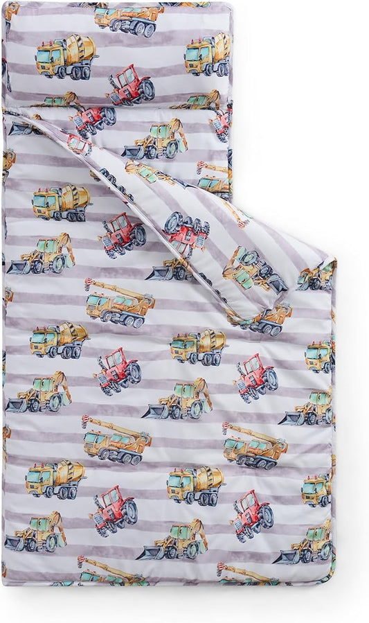 Kids Sleeping Bag Nap Mat with Pillow & Blanket – 3-in-1 Machine Washable Quilted Mat for Toddlers – Portable with Handles – 20" x 50" for Daycare, Preschool, Travel, & Sleepovers