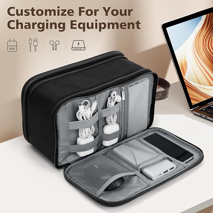 Wedama Toiletry Bag for Men, Large Hanging Travel Toiletry Bag, Extra Electronic Organizer Bag Waterproof Shaving Bag for Toiletries with PU Handle for Travel Business Trips Swim Camping, Black&Brown