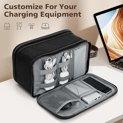 Wedama Toiletry Bag for Men, Large Hanging Travel Toiletry Bag, Extra Electronic Organizer Bag Waterproof Shaving Bag for Toiletries with PU Handle for Travel Business Trips Swim Camping, Black&Brown